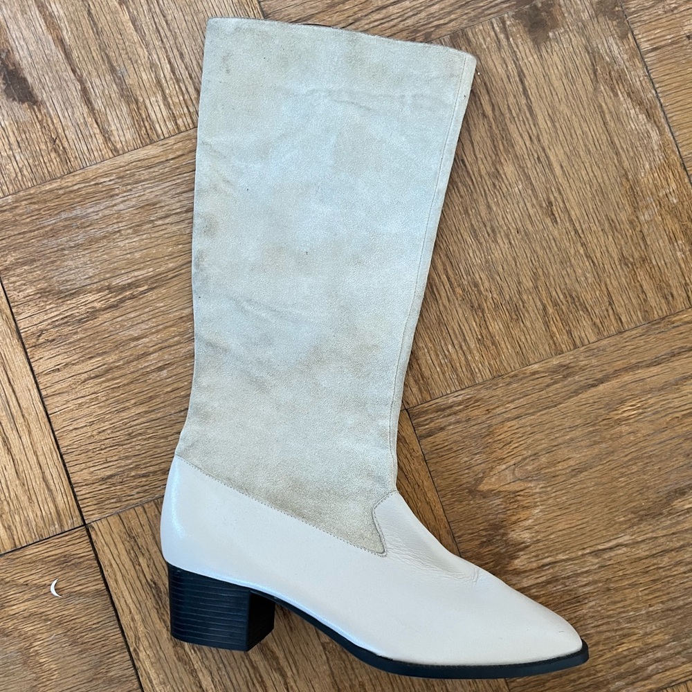 Amazing Vintage Cream Knee-High Leather & Suede Boots